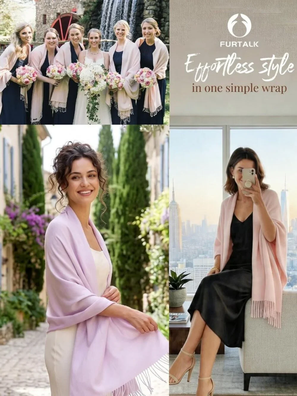Cozy Cashmere Feel Shawl Wrap Blanket Scarf for Weddings & Special Occasions